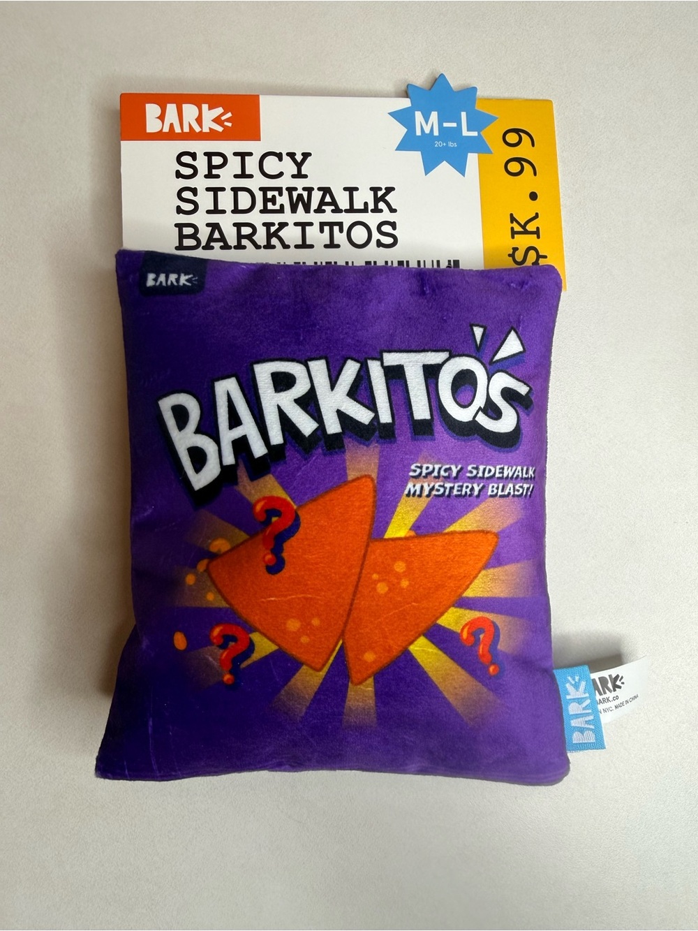 BARK Spicy Sidewalk Barkitos Squeaky Dog Toy | New with Tags